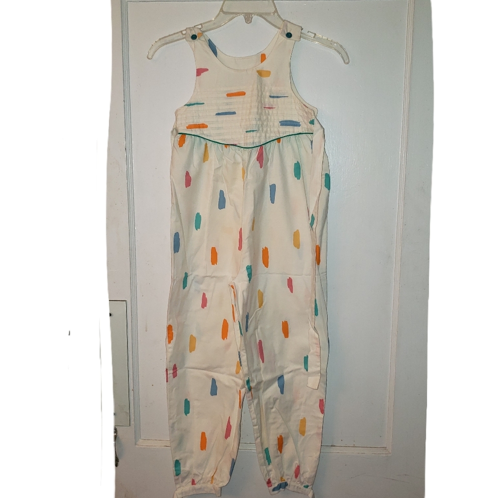 EUC Vintage Girls Jumpsuit White Multicolor Sz 6X